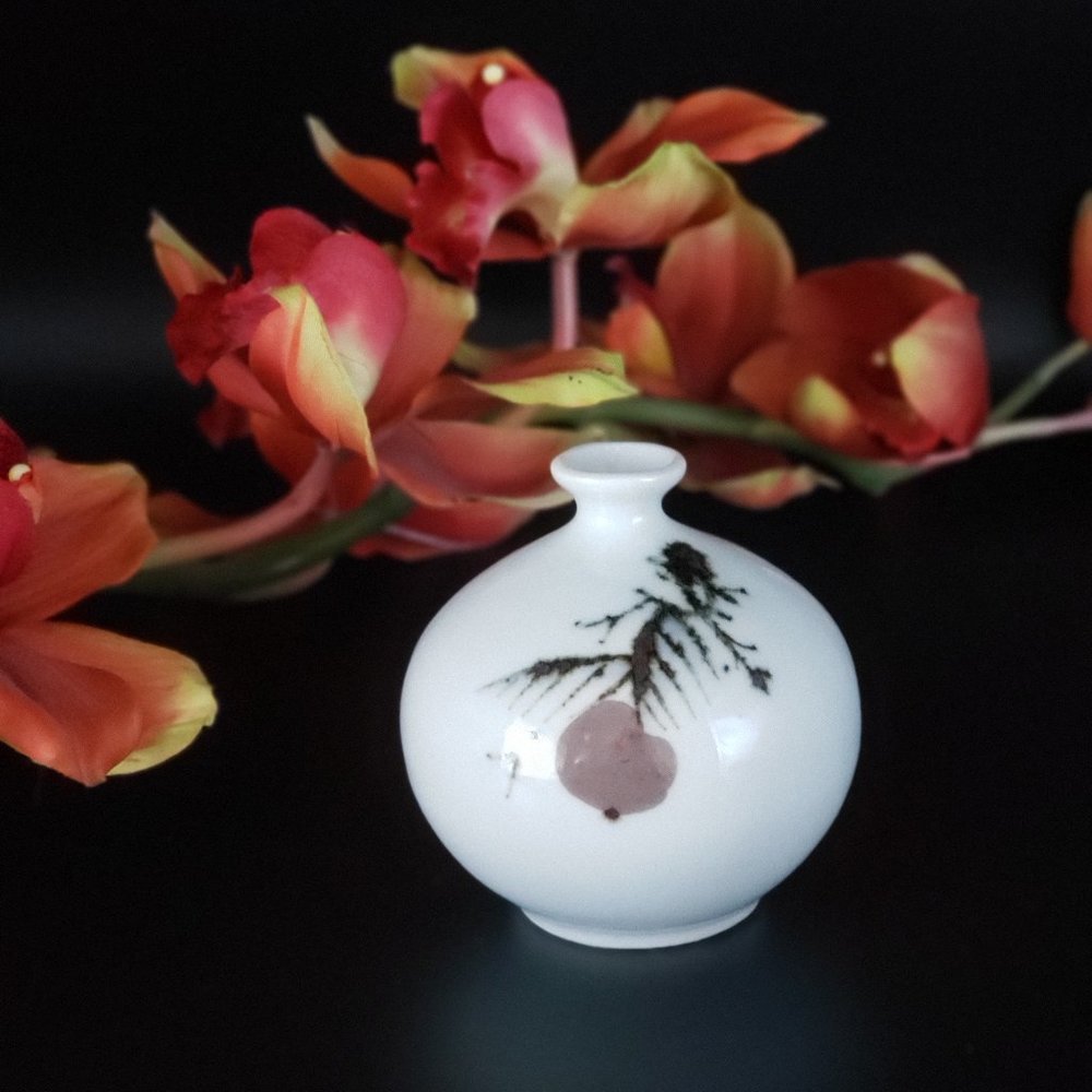 VINTAGE SMALL BUD VASE with painted cherry blossom